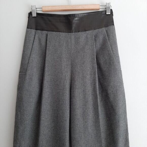 Diane von Furstenberg DVF / Ellis Leather Trim Waist High Rise Gray Trousers 4 - Picture 3 of 16